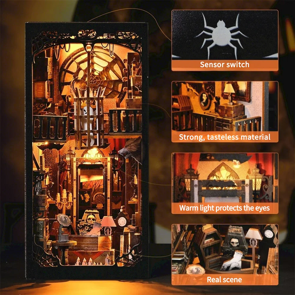 product book nook wooden puzzle kit   3d miniature bookshelf model fun diy project  thoughtful gift idea572-6
