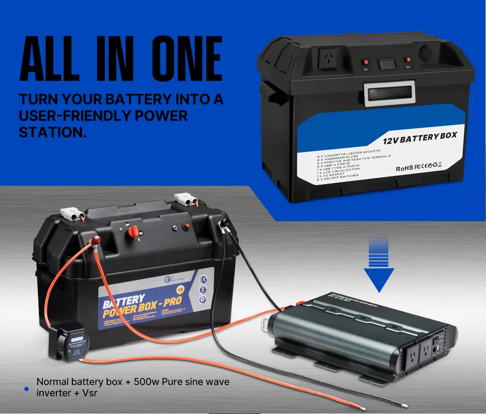 Auto Waterproof Plastic Smart Camping Power Lead Acid Lifepo4 12v