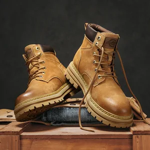 Men's Classic Black Cowhide Leather Work Boots Composite Toe Durable Comfortable Waterproof with Ankle Height Mens Boots Shoes