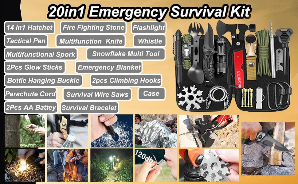 20-in-1 Waterproof Outdoor Camping Gear EDC Tactical Tools 1L Capacity Emergency Survival Kit for Men Dad Husband Boyfriend factory