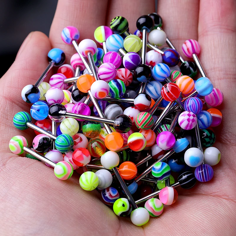10PCS Random Colors Bioflex Nipple Barbell Nipple Ring Retainer 14G Flexible Tongue Piercing Bar 16mm Acrylic Ball Tongue Rings