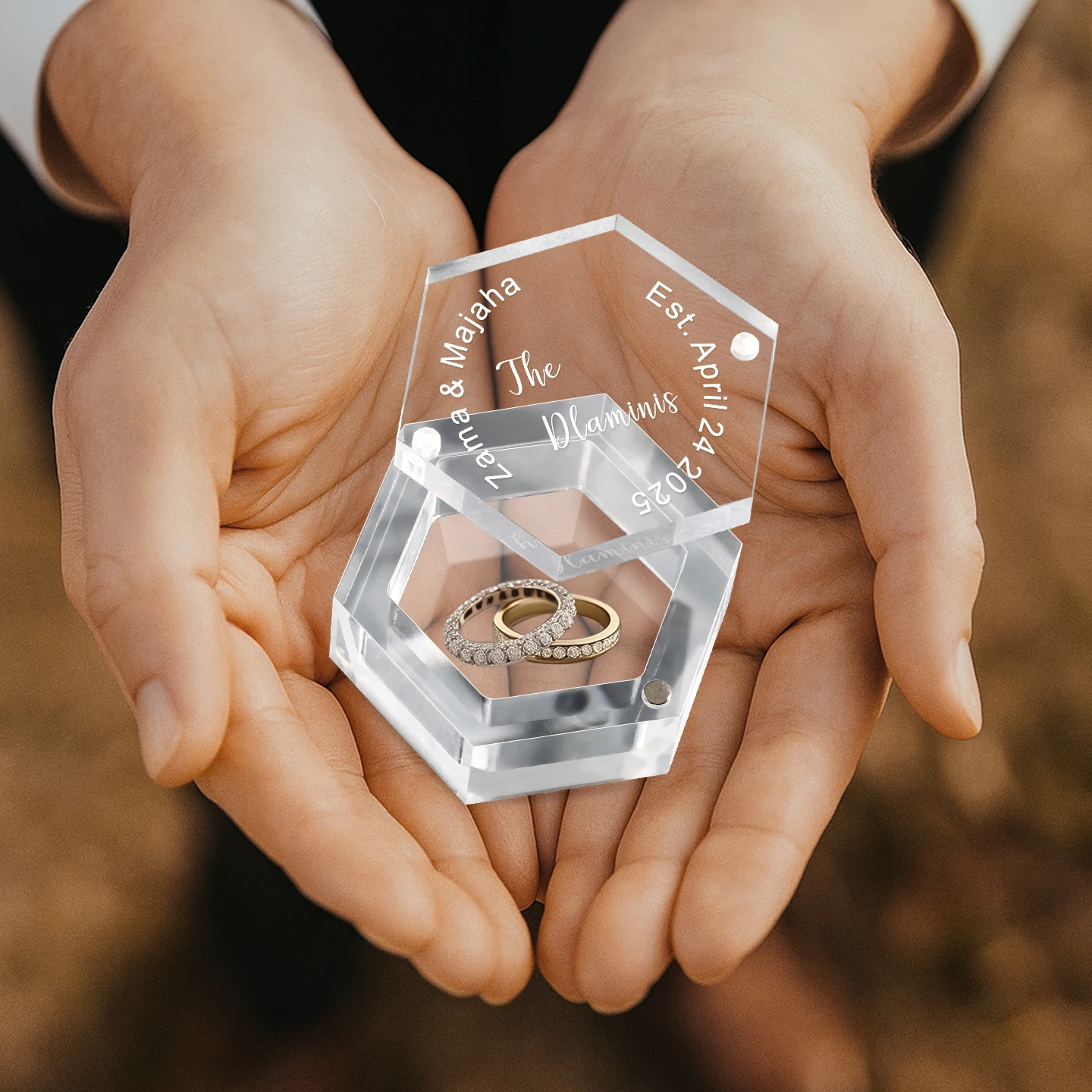 Custom Clear Acrylic Wedding Ring Box Personalized Wedding Ring Holder for Ceremony Engraved Romantic Ring Bearer Box supplier