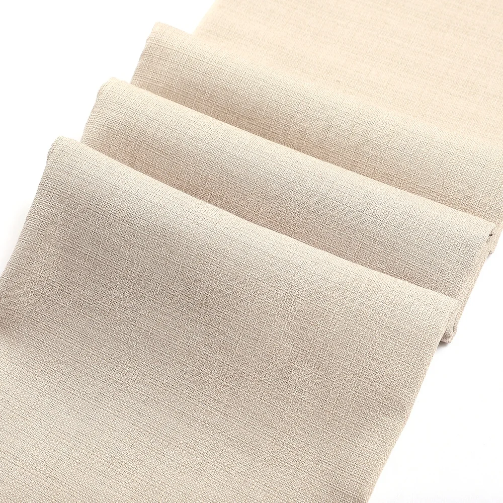 Home Textile 100 Linen Polyester Cotton Fabric Beige Dobby Plain Yarn Dye Curtain Breathable