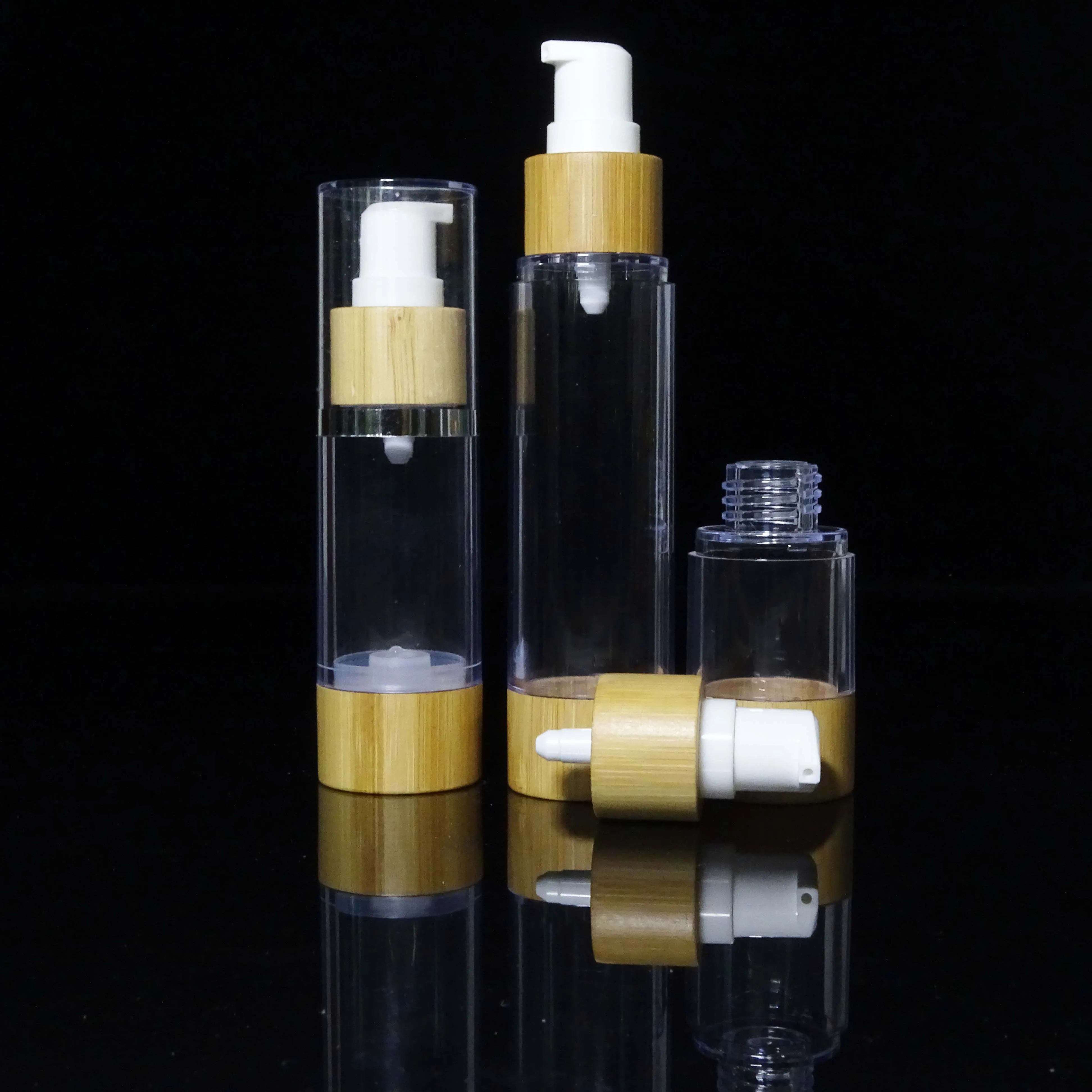 Bamboo Airless Bottles Custom Brand Airless Bamboo Lotion Pump Bottle For Shaving Cream 15ml 30ml 50ml