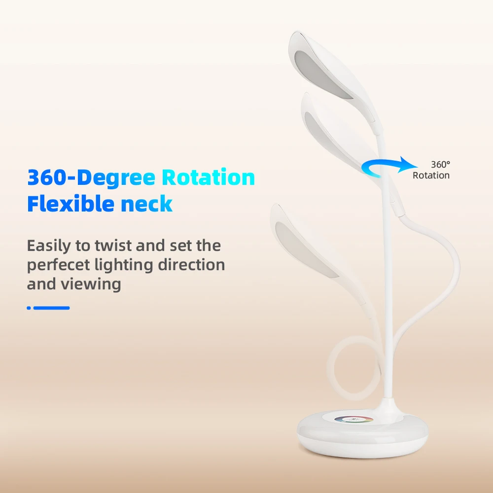 New Design Mini Portable Foldable Step Dimming Usb Battery Operated Smart Led Desk Lamp with Round Base Rgb
