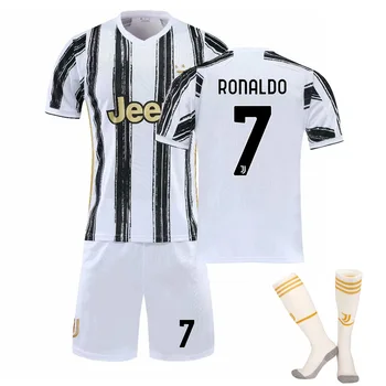 2021 New Juve home #7 Ronaldo jersey football with socks Shin guard soccer uniforms 3 piece Men + Kids Sets