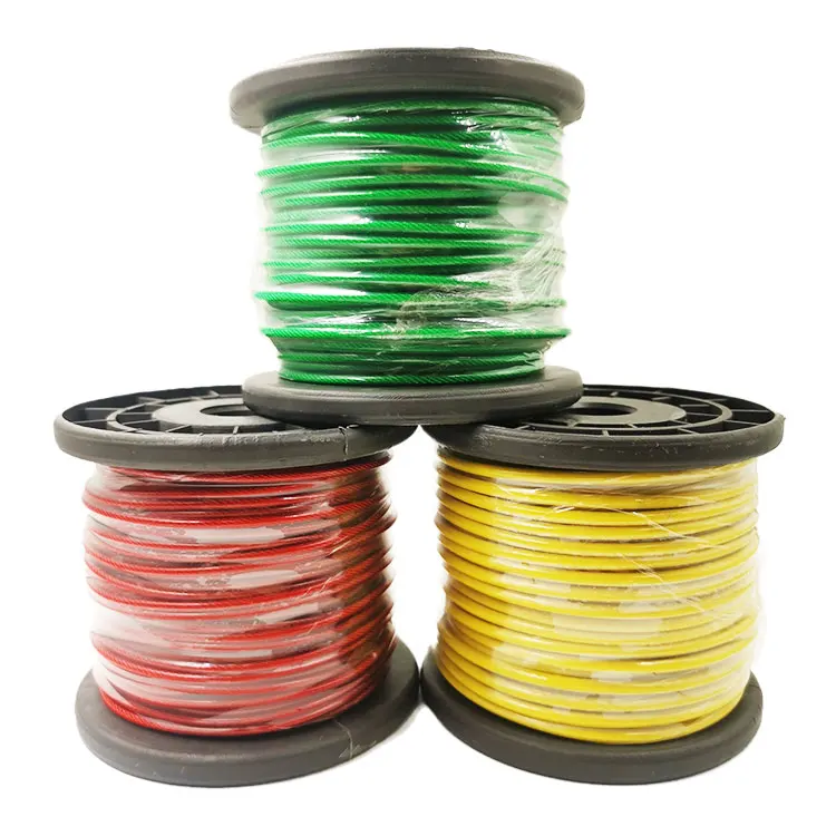 Transparante kleur PVC/TPU/PA/PP gecoate roestvrijstalen kabel 0.6 mm 1x7 touwdraadgordijntouw