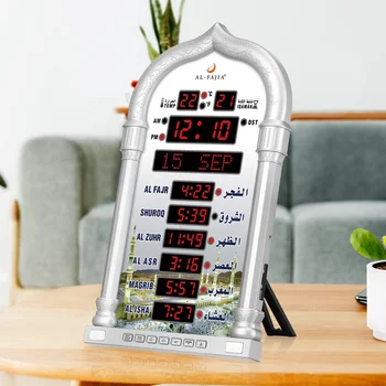Digital AL-FAJIA Azan Desk Clock 4008 PRO Mosque Led Wall Clock with Azan Alarms Gregorian Hijri Calendar Wireless Speaker