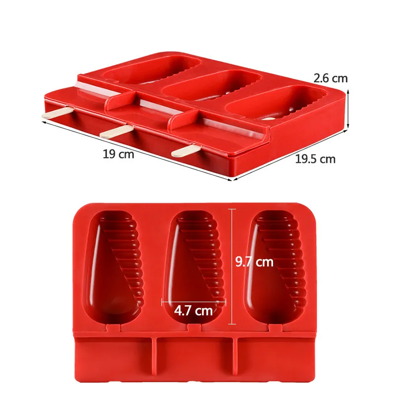 Hot Selling 3-Hole BPA Free Silicone Popsicle Molds Eco-Friendly Food Grade Ice Cream Mold Making Tools for Kids Boxed Packaging supplier