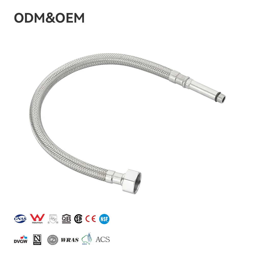 In Stock F3/8XM10X1 Stainless Steel Braided Faucet Hose Water Hose Hot Cold Water Inlet with Brass for Bathroom Plumbing Hose
