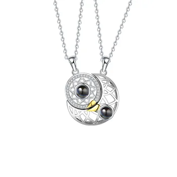 Custom Color Photo sun moon 100 Love 925 Silver Platinum Plated Projection Necklace