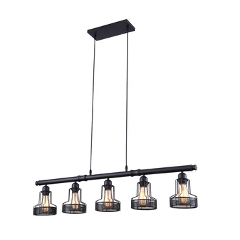 ETL listed  Farmhouse Pendant Lights for Kitchen Island Lighting Black 5 Light Linear Chandelier for Dining Room
