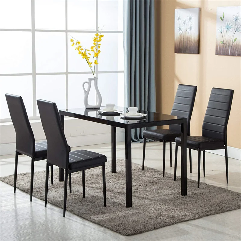 Обеденная группа 160х90 Hugo-XL черный и 4 стула alan (Black.... Стол Dining Table черный. Современные стулья для кухни. Стол со стульями в гостиную.
