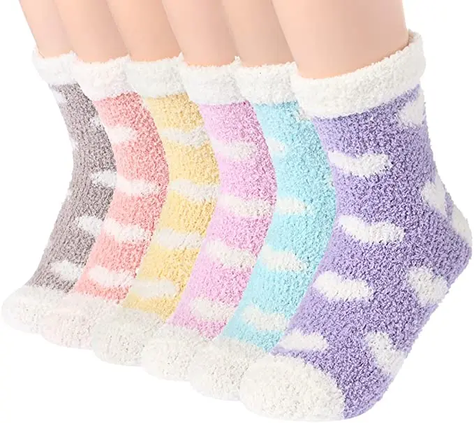 Crew Colorblock Soft Breathable Winter Custom logo Ladies Meias Warm Sleep Home Womens Fuzzy Fluffy Socks