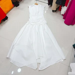 Factory Wholesale Spring Summer Midi Dress Women Design Fashion Sleeveless Patchwork Ruffles Irregular Party Female Clothing