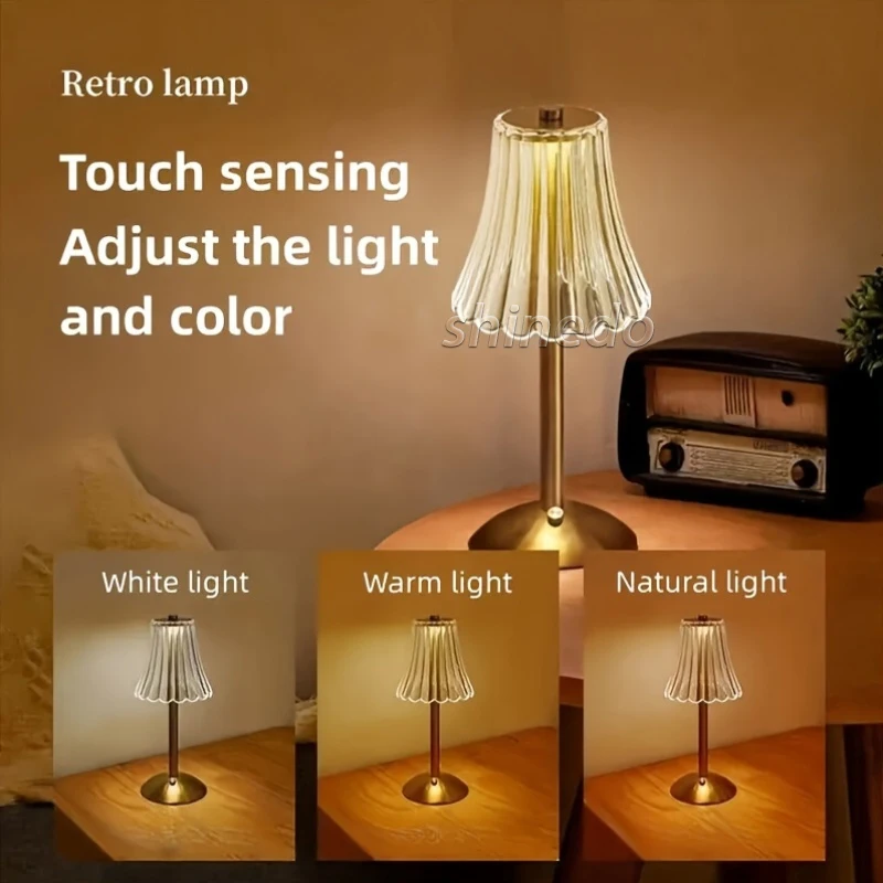 Rechargeable Crystal Portable Restaurant Touch Control Led Bar Table Lamp Cordless Hotel Luxury Modern Night Light Home Decor