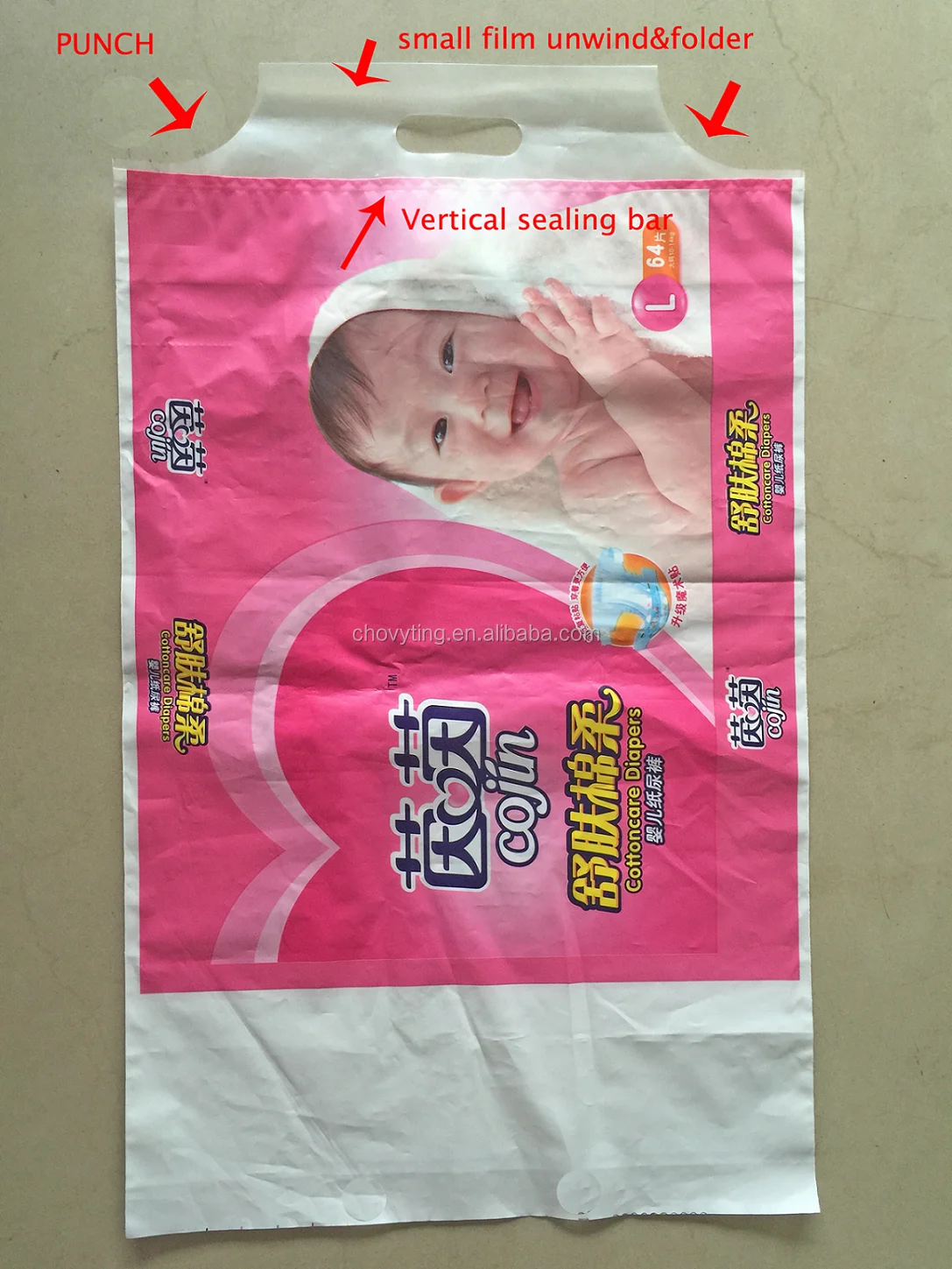 CHOVYTING PE CPP Side Sealing and Cutting Bag Machine Hot Sealing Wicket Plastic Adult Diaper Bag Making Machine