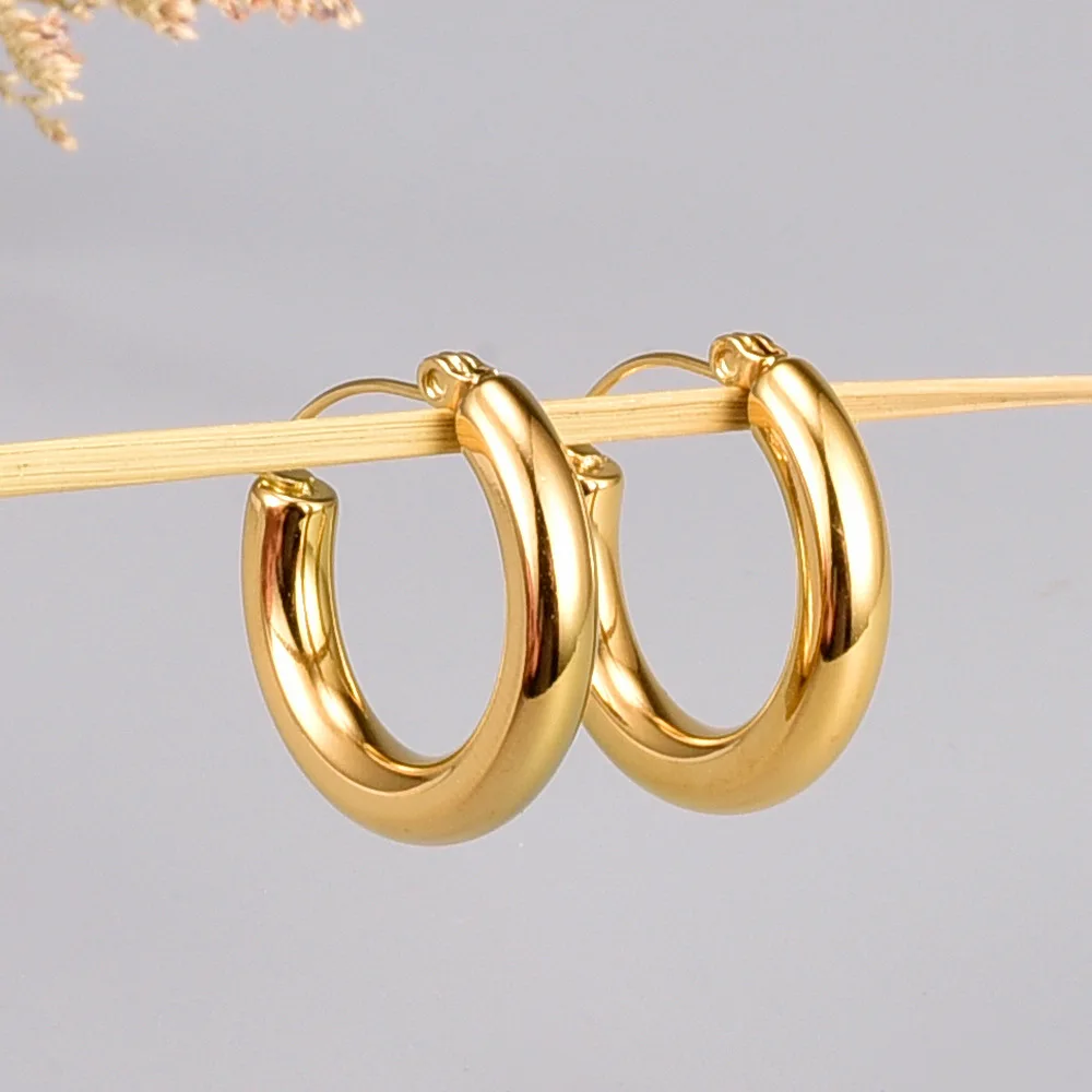 Fashion Gold Color Small Hoop Earrings Stainless Steel Circle