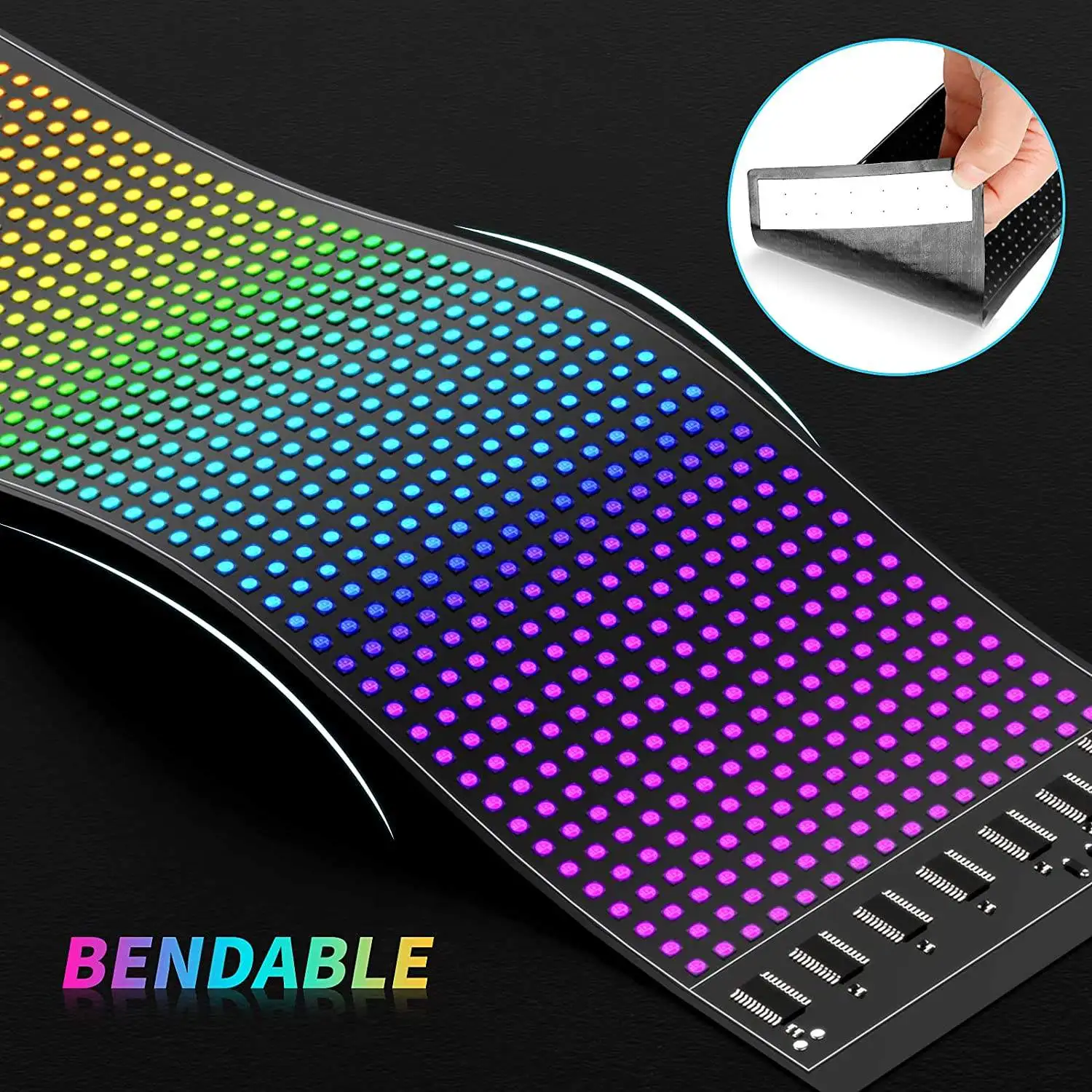 Pannello LED Scrolling Flessibile 59,5x12cm RGB – Programmabile Via App Bluetooth Con Telecomando Per Auto
