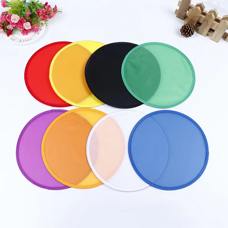 Custom Printed Soft Nylon Flying Disc Round Nylon Hand Folding Fan Pouch Saucer Foldable Flying Disc Customized Logo with Pocket