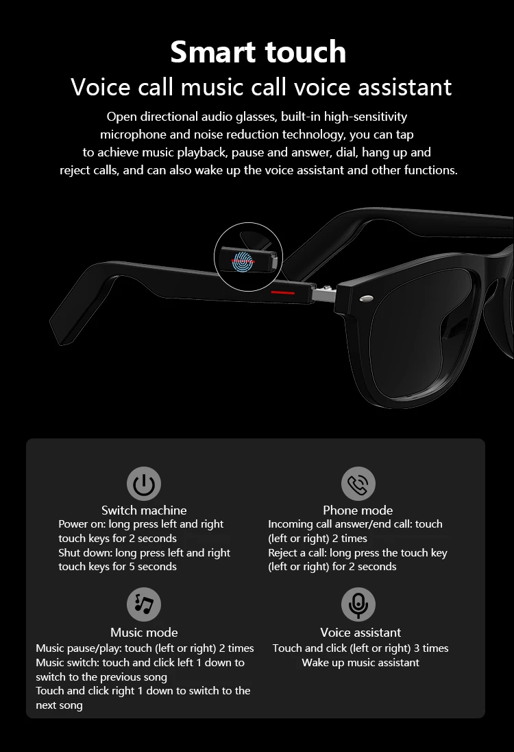 SWOLLEN Multifunctional Smart BT Glasses Answer Phone Calls and Listen to Music
