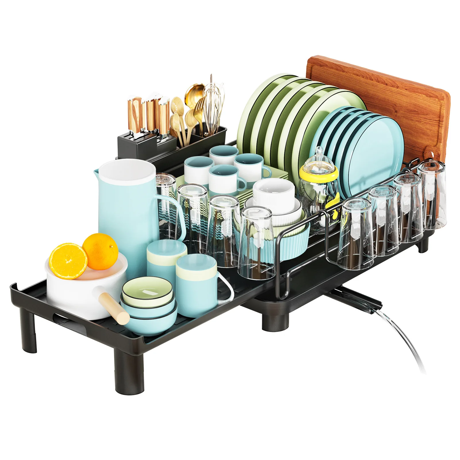 Kitchen Restaurant Counter Stainless Steel Detachable Dish Drying Rack With Drainboard Utensil Holder Set