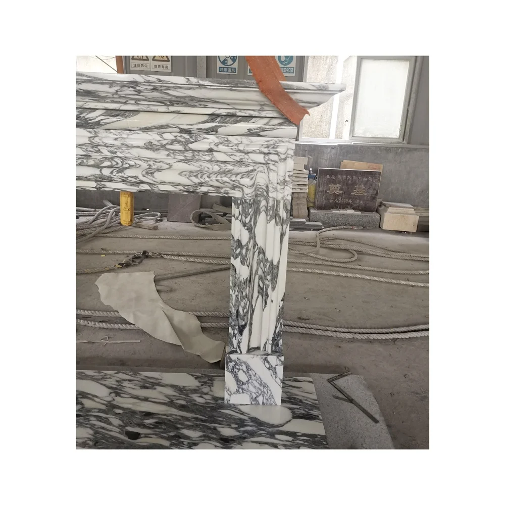 SH STONE Stone Fireplace With Landscape Pattern Marble Medallion Fireplace with Good Price