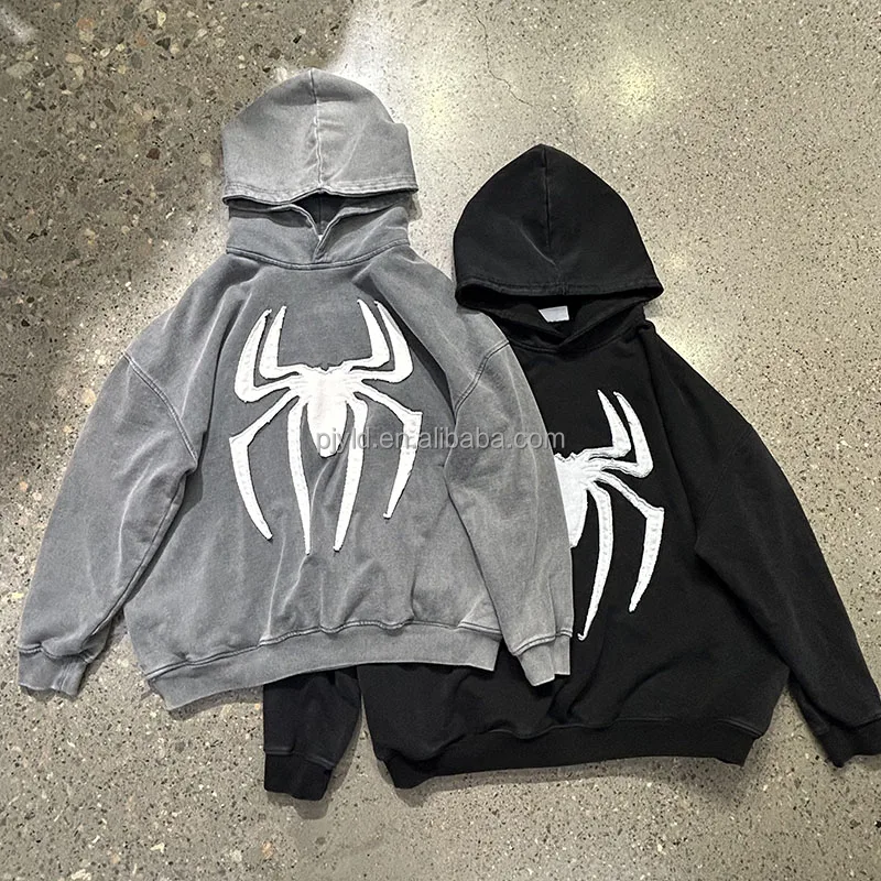Custom Applique Embroidery Patch Spider Logo Cropped Hoodie