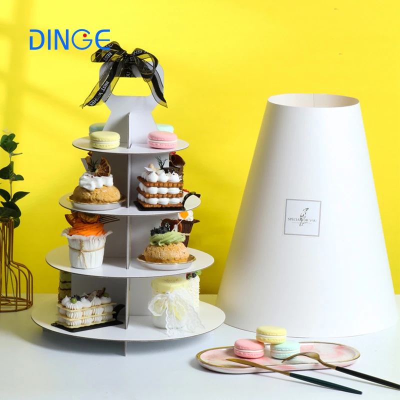 High Quality Round Paperboard 4 Layer Dessert Cake Cupcake Stand With