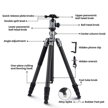 Portable Outdoor Travel Camera Tripod With 360 Panorama Ball Head Carbon Fiber Tripod Stand for Dslr Camera