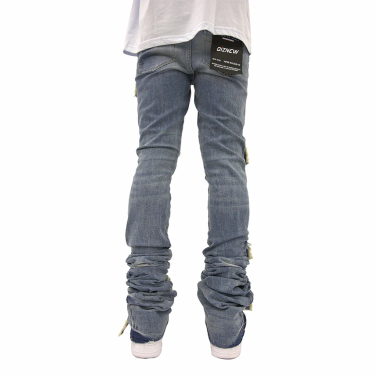 diznew angustiado rasgado homme moda jeans skinny empilhado mens jeans