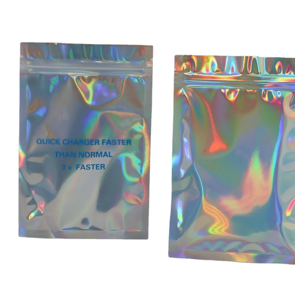 Glitter Cosmetic Sample Sachet Mylar Bag Custom Hologram Iridescent Bag Small Holographic Pouch
