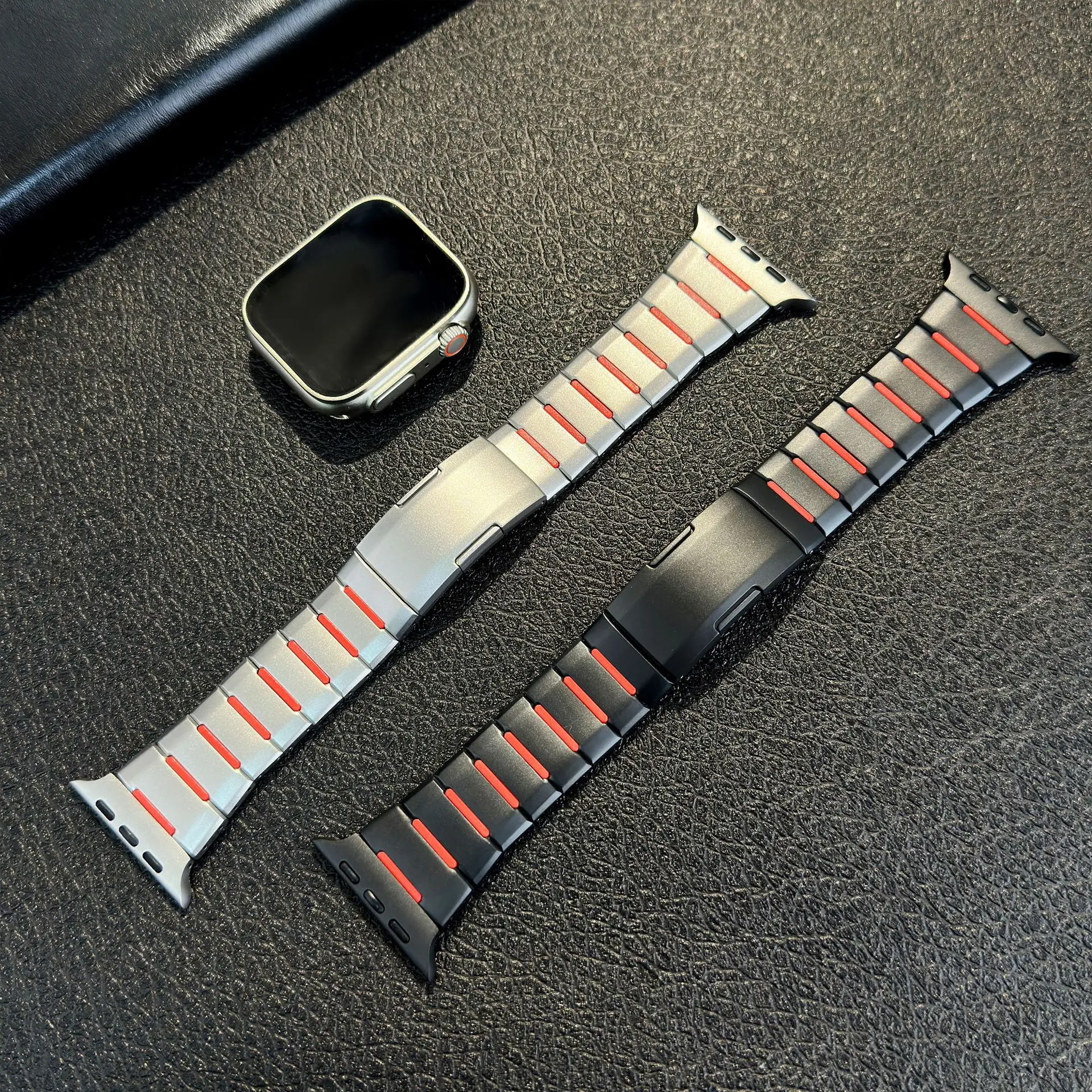 New Fluororubber Stainless Steel Watch Strap for Apple Watch S10/11 42mm 46mm Ultra 49mm SE 44mm Magnetic Clasp Watch Band