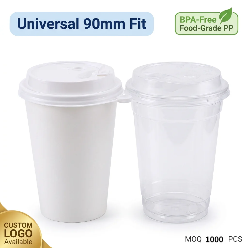 90mm Caliber PP Plastic Cup Lids Leakproof Non-Spill Disposable Cold Hot Drink Lids with Custom Logo