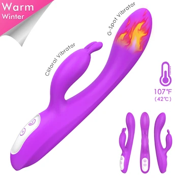 G-spot Couple Vibrator with Heating for Clitoris  Waterproof Dildo with 9 Vibrations Dual Motor for Women or Couple Fun