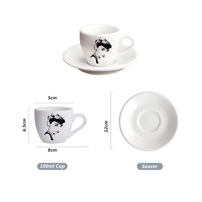 Customize Pattern Decal Design Ceramic Italian Espresso Coffee Cups / Porcelain Tea Coffee Cup and Saucer