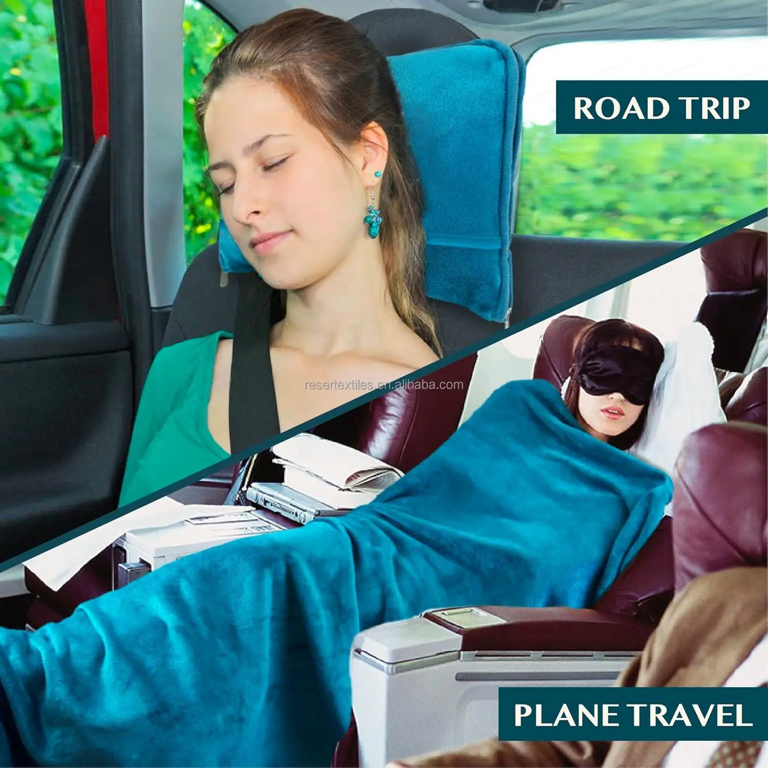 2-in-1 Soft Flannel Knitted Throw Pillow Blanket with Pocket Multipurpose Airplane Travel Essentials for Car Travelers Gift
