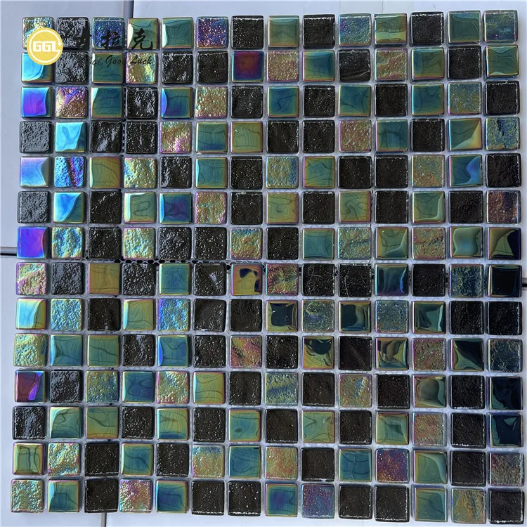 Glass Mosaic Tile Black Mixed Iridescent For Swimming Pool, Shower, Bathroom & Backsplash Tile