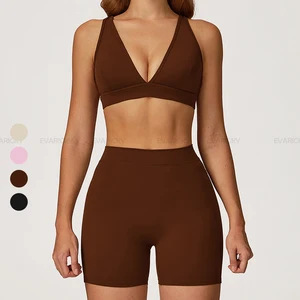 Women's Solid Color Sportswear Fitness Yoga Wear Sports Bra Running Workout Clothes Biker Shorts Yoga Outfit Track Suit Gym Sets