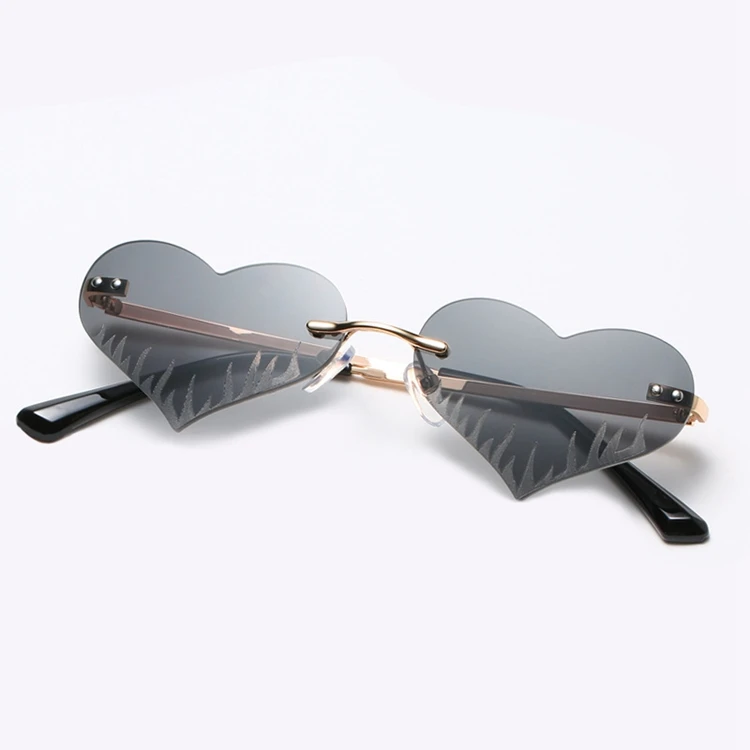 Gafas de sol con forma de corazón, lentes de sol con forma de corazón, sin  marco, personalizadas, color rojo, polarizadas, negras
