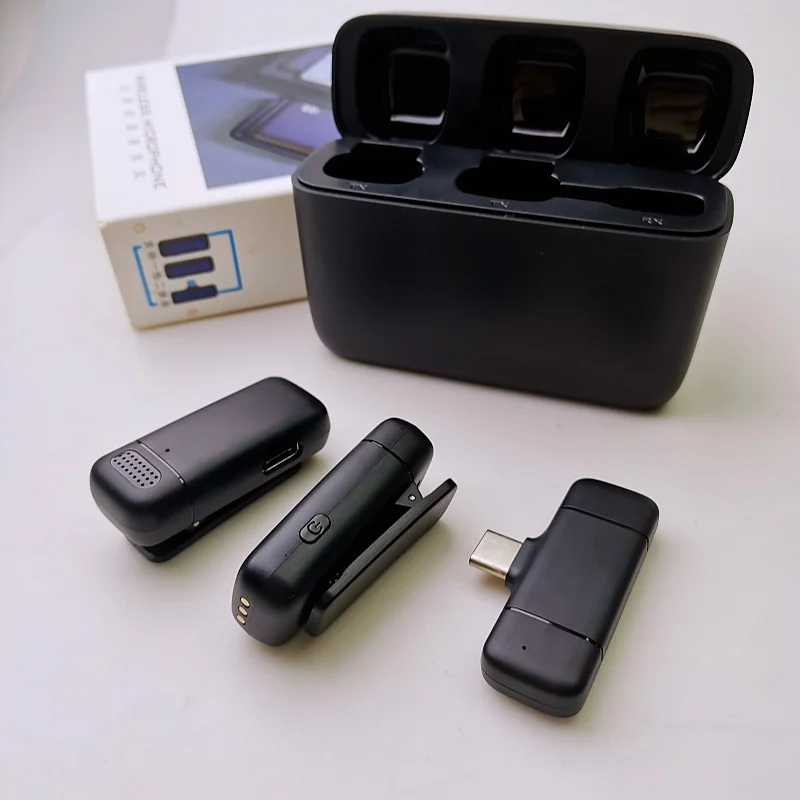 K13  3 in 1   Wireless Lavalier Microphone With Charge Box  Wireless Audio Video Recording Mini Mic for  Type c iphone 15