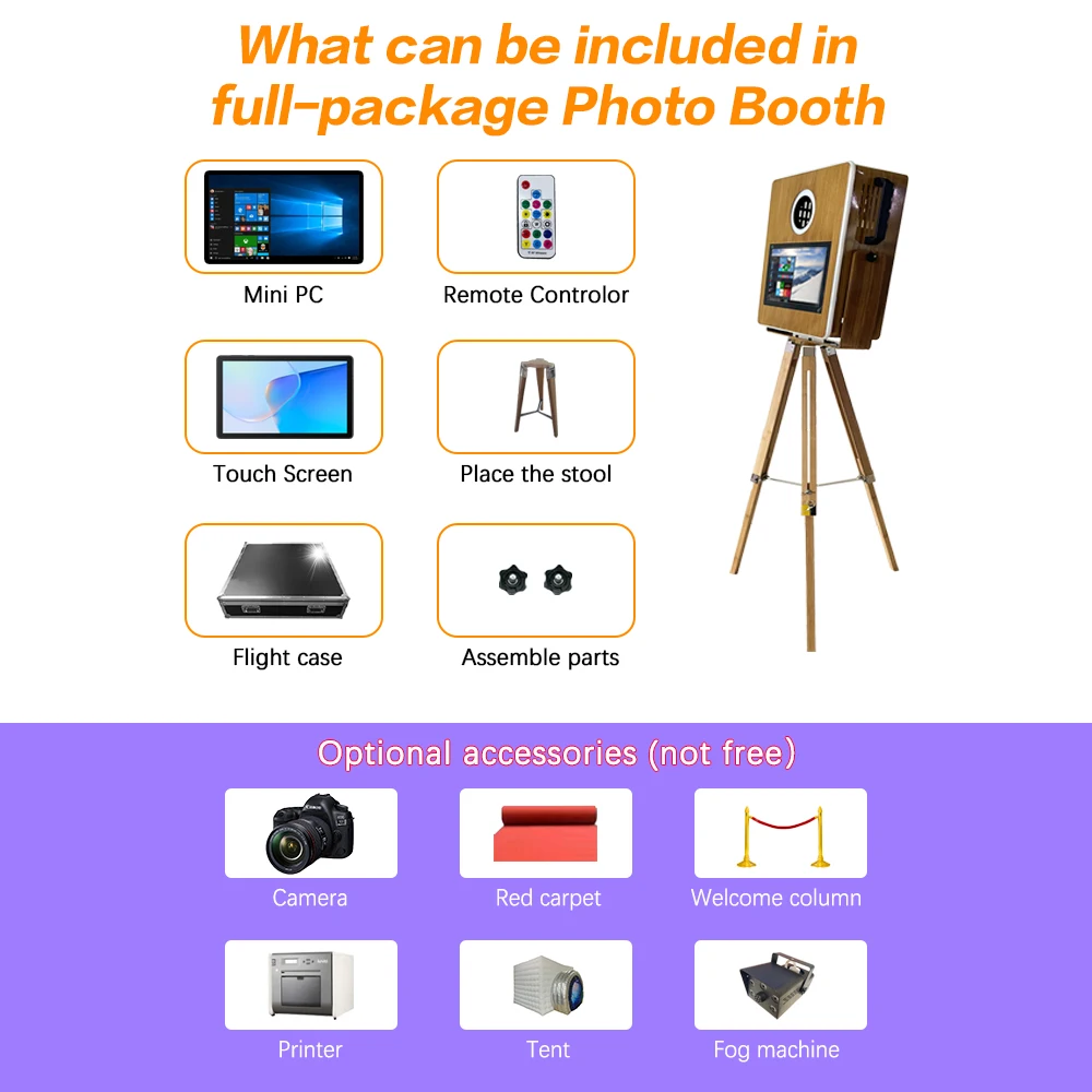 Portable Kiosk Camera With Printer Vintage Wooden Photo Booth Selfie