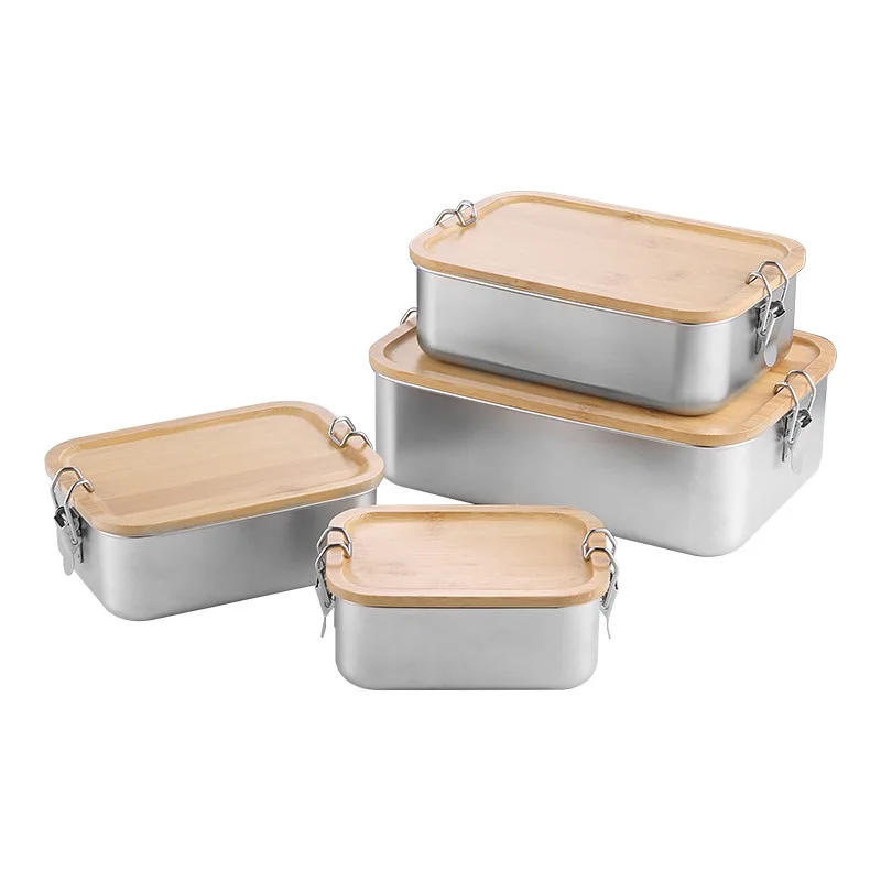 Small Metal Lunch Containers With Bamboo Lid Japanese Stainless Steel