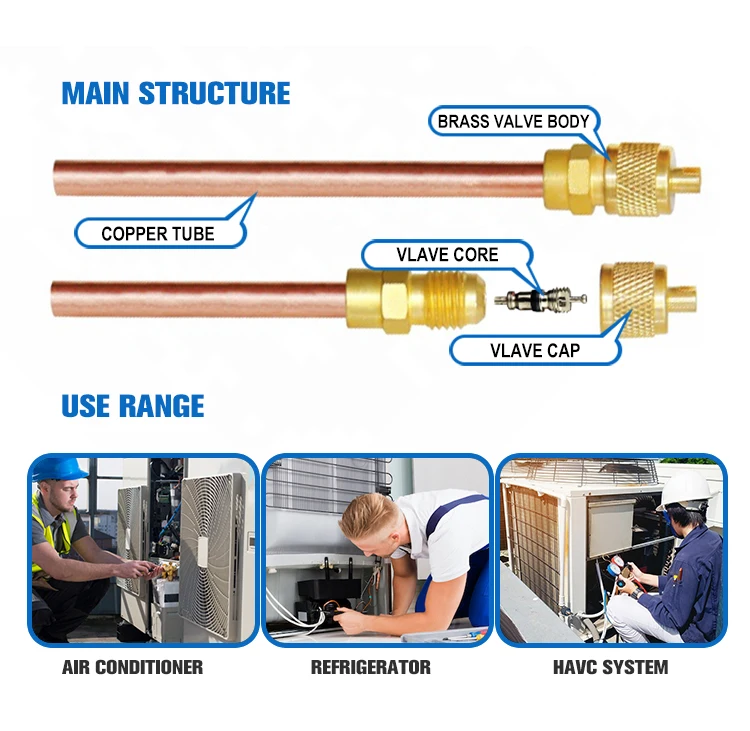 Hailiang Refrigerant R410a Brass Copper Gas Charging Valve Pin AC Refrigeration Valve Pipe Fittings