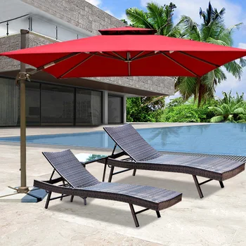 Glamping outdoor rattan beach bed sun lounger black foldable swimming pool chairs sun lounger