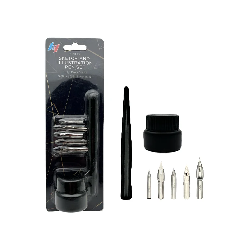 Set Pennelli Per Calligrafia Sheens - 7 Pezzi, Penne Con Pennello In Donnola, Manico In Legno, Per Calligrafia Cinese E Disegno