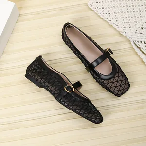 2026 Breathable Women's Ballerina Flat Shoes Comfortable Soft Casual Walking Fishnet Design for Autumn Spring-Summer Mesh Ladies