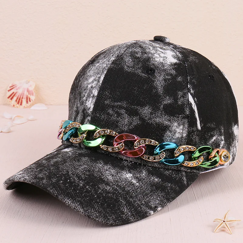 2022 Hot Sale Madchen Baumwolle Tie Dye Hip Hop Baseball Cap Frauen Manner Sport kappen Verstellbare Kette Sommer Sonnenhut Alibaba