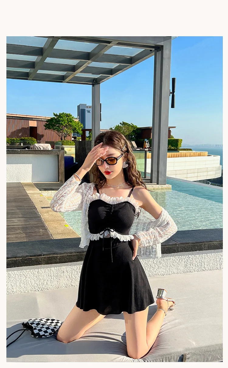2022 New Swimsuit Two-piece Skirt Cover Belly Thin Conservative One ...
