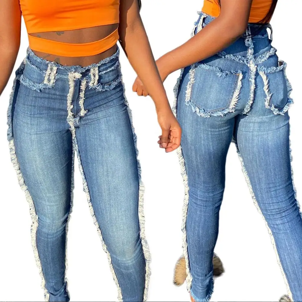 denim fringe jeans
